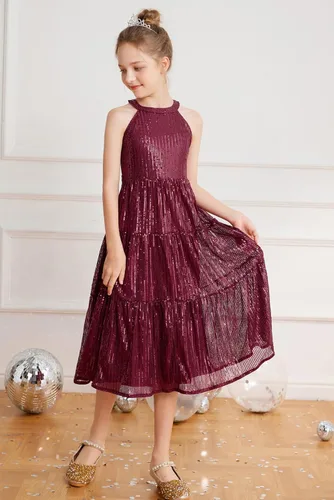 Vista 7 de GRACE KARIN Vestido de lentejuelas para niñas 2024, elegante, lindo, vestido largo de fiesta para niñas de 5 a 14 años