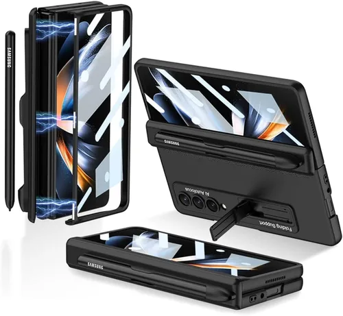 Vista 10 de Funda protectora de pantalla para Samsung Galaxy Z Fold 3 de 0.18 oz, protección completa de 360 grados, con protector de pantalla de vidrio Negro