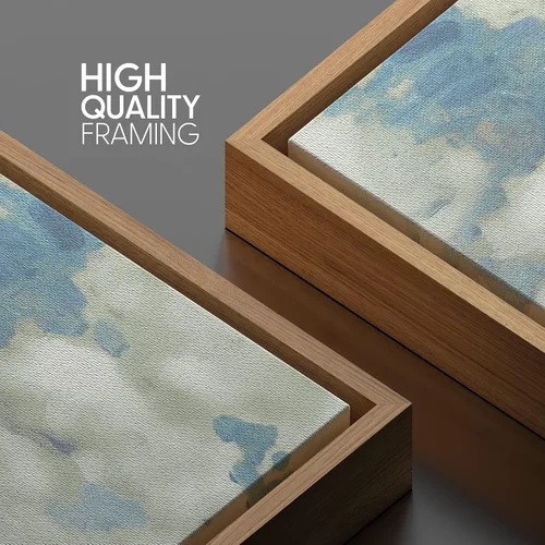 Vista 5 de SIGNWIN Lienzo enmarcado para pared, diseño retro de cielo azul y nube, paisaje, naturaleza, ilustraciones de área silvestre, bellas artes, casa