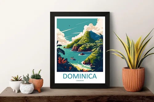 Vista 2 de Dominica - Arte de pared para colgar en la pared, decoración del hogar, Dominica amantes del arte, arte de pared, póster de viaje caribeño