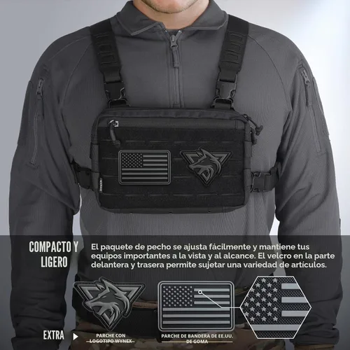 Vista 2 de WYNEX Chaleco Táctico para Hombres, Bolsa de Pecho para Correr con Bucle Frontal Chalecos Recon para Caza al Aire Libre EDC Running Chest Bag with