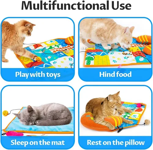 Vista 6 de Tapete 2 en 1 para gatos con almohada para gatos pequeños, medianos y grandes, lindos juguetes de hierba gatera para gatos, juguetes de felpa suave