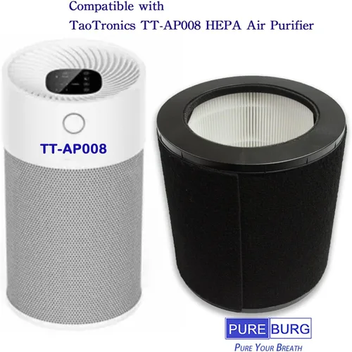 Vista 2 de PUREBURG Juego de filtros de repuesto compatibles con purificadores de aire TaoTronics TT-AP008 y Gukify AP008, prefiltro de carbón activado HEPA