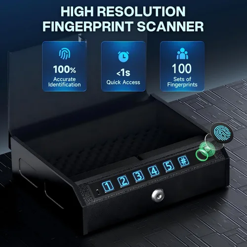 Vista 11 de Caja fuerte biométrica para pistolas, apta para pistolas de 2 a 3