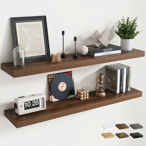 Vista 44 de Estantes flotantes cuadrados de 8 pulgadas para pared, paquete de 3, estantes de baño con veta de madera de 8"D con soportes invisibles, estantes
