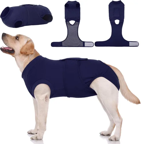 Vista 74 de Kuoser Traje de cirugía para perro, cómodo traje de recuperación para perras, mameluco protector posoperatorio, alternativa suave al cuello E