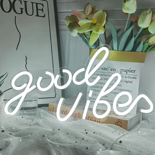 Vista 11 de Good Vibes - Letrero de neón LED para decoración de pared, luces de neón azules para dormitorio y fiesta, luz de neón brillante alimentada por USB