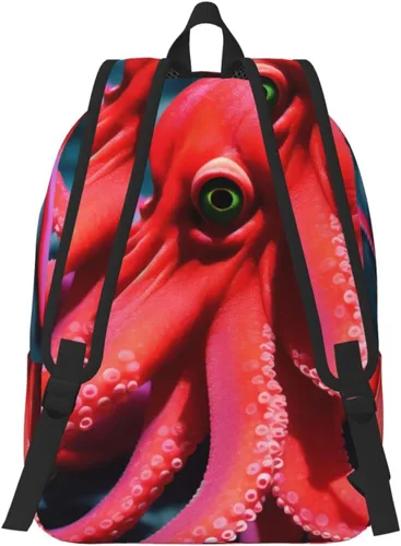 Vista 3 de Mochila brillante de la decoración de la Navidad Mochila casual ligera Mochila de lona multiusos con compartimento para portátil, pulpo rojo