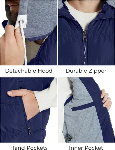 Vista 5 de ZSHOW - Chaleco de invierno con capucha extraíble y acolchado para hombre