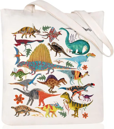 Vista 11 de Bolsa de lona estética para mujer con bolsillo interior, bolsa de hombro para libros, bolsas reutilizables para compras