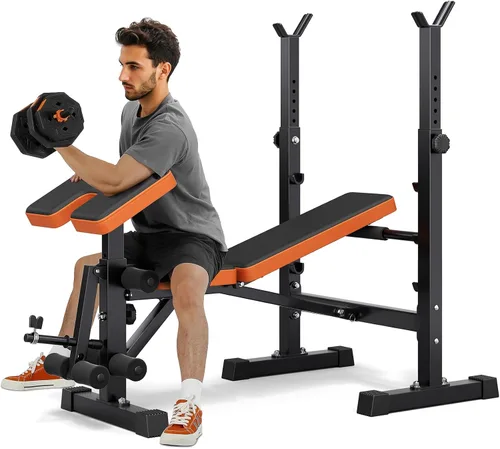 Vista 10 de Banco de pesas ajustable/plegable, banco de entrenamiento de gimnasio en casa de 660 libras, banco de ejercicios de levantamiento de asiento
