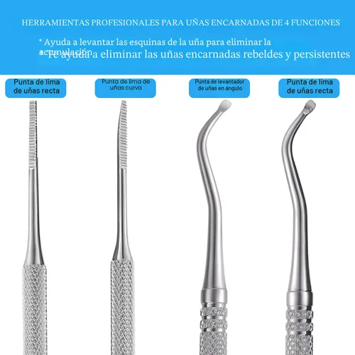 Vista 3 de YINYIN, 2 limas de uñas encarnadas y levantador con estuche de almacenamiento, herramienta de uñas encarnadas de acero inoxidable 100%, herramienta