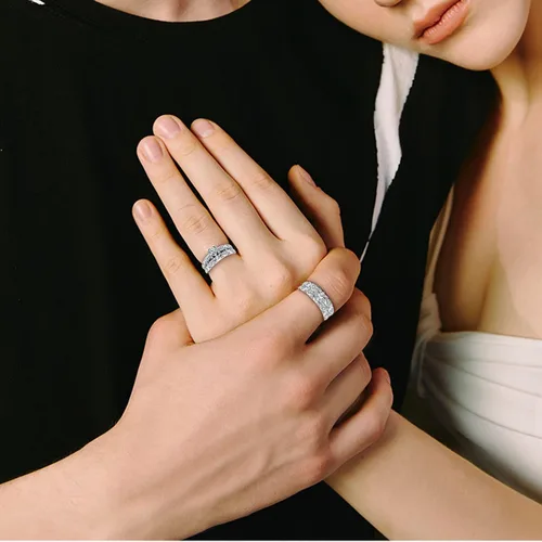 Vista 6 de Anillos de tungsteno para parejas de rey y reina, anillos personalizados para él y ella, anillos de boda de circonita cúbica
