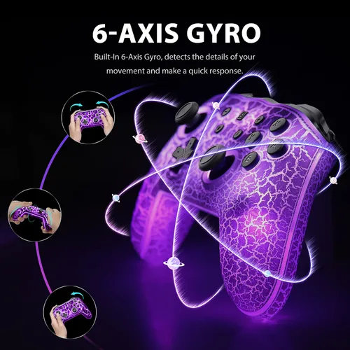 Vista 3 de D.Gruoiza Colorful LED Switch Pro Controllers for SwitchLiteOLED, Wireless Switch Controller with Adjustable Vibration,Turbo,6-Axis Gyro