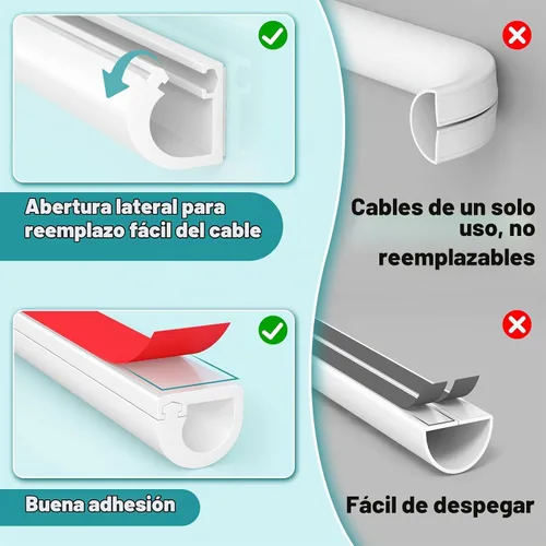 Vista 4 de Ocultador de cables de TV autoadhesivo de 157 pulgadas, gestión de cables flexibles de audio para el hogar, canaletas de cable coaxial RG6