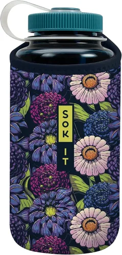 Vista 192 de Sok It BotlSok Funda para botella de agua con cubierta de neopreno aislante (Floral abstracto, se ajusta a CamelBak o Nalgene de 12 onzas)