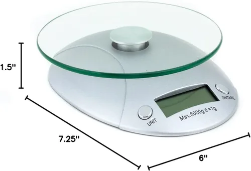 Vista 2 de Fox Run Báscula digital de cocina con bandeja de vidrio extraíble, 7.25 x 6 x 1.5 pulgadas, multicolor