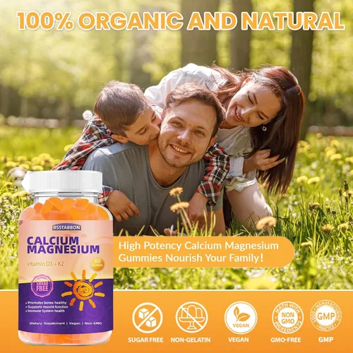 Vista 7 de Gomitas de calcio y magnesio para adultos: con zinc y vitamina D3 K2 para mujeres y hombres, gomitas masticables veganas orgánicas sin azúcar - Alta