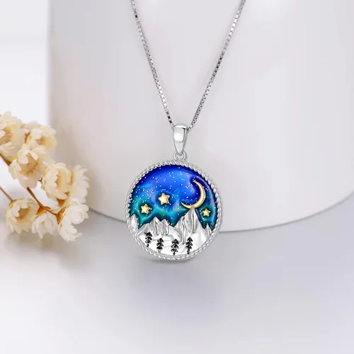 Vista 2 de Collar de plata de ley con pingüinosdelfínmariposacolibrímontañalibélulabFFperezosocalaveracalabazabautismo regalo de joyería para mujeres