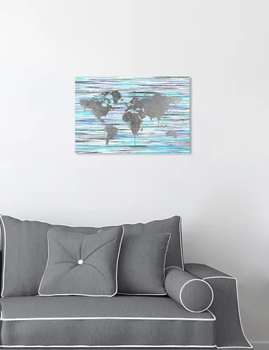 Vista 3 de The Oliver Gal Artist Co. Maps - Lienzo decorativo para pared, diseño "Mapamundi Eclectic", decoración del hogar, 15 x 10 pulgadas, gris, morado
