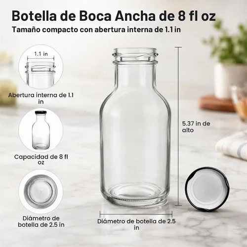 Vista 2 de Kingrol Paquete de 16 botellas de 8 onzas para salsa picante con tapas de rosca a prueba de fugas, botellas de vidrio de boca ancha con tapas