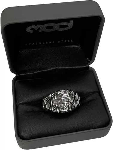 Vista 3 de Harley-Davidson Bar & Shield - Anillo de metal de acero inoxidable para hombre, color plateado