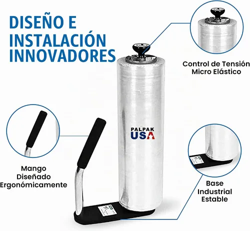 Vista 2 de ¡Hecho en EE. UU! Dispensador de película elástica de resistencia industrial - Palpak100 Envolvedor de palés liviano – Perilla de ajuste