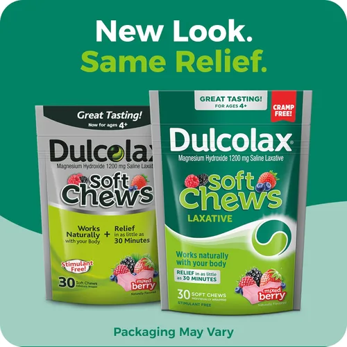 Vista 3 de Dulcolax Soft Chews - Laxante salino mixto de bayas (30 unidades) 1200 mg + laxante líquido Dulcolax sin estimulantes, cereza, 12 onzas