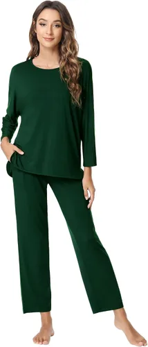 Vista 47 de NACHILA Women's Pajamas Set-Viscose Made from Bamboo, Long Sleeve Sleepwear Top with Pants Comfy Pajama Soft 2 Piece Pjs B-aqua Green