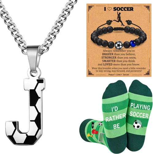Vista 15 de Soccer Gifts Set A-Z Letter Soccer Necklace for Men Novelty Soccer Socks&Soccer Bracelets for Soccer Lovers
