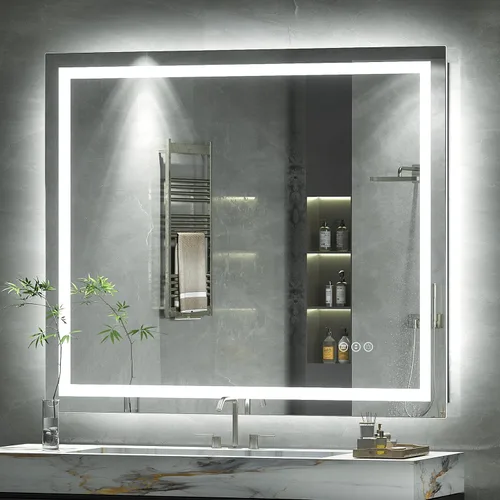 Vista 16 de Espejo de baño LED iluminado de 30 x 30 pulgadas para pared, espejo cuadrado de tocador con luces, regulable, antivaho, a prueba de roturas