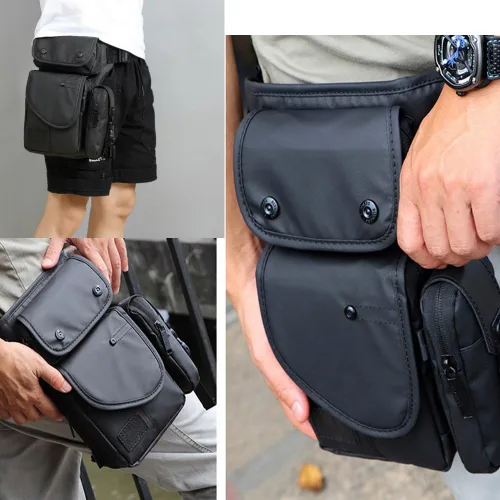Vista 5 de Pequeña cangurera de cintura multibolsillo Oxford táctica muslo militar caída pierna bolsa carreras camping senderismo motocicleta bicicleta