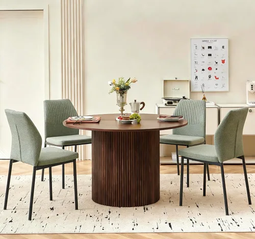 Vista 30 de Juego de 2 sillas de comedor de piel sintética marrón, cómodas sillas de cocina tapizadas sin brazos con patas de metal negro para sala de estar