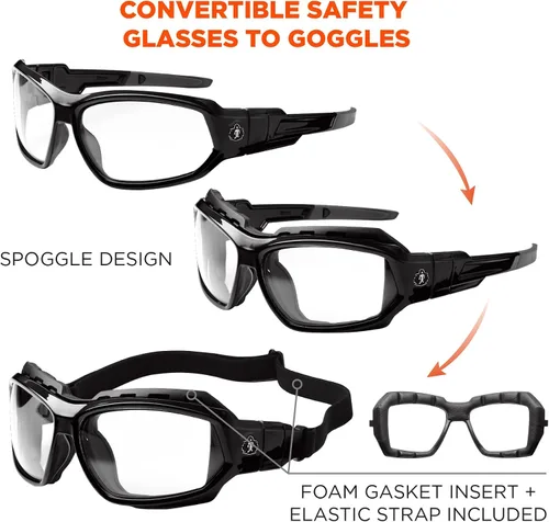 Vista 4 de Ergodyne Skullerz LOKI - Spogles de seguridad convertibles, incluye junta de espuma y correa para convertir en gafas, ANSI z87.1