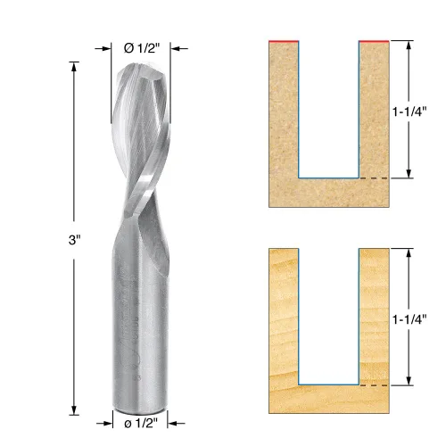 Vista 2 de Amana Tool - 46106 Carburo Sólido Espiral Plunge 1/2 Dia x 1-1/4 x 1/2" Shank Up-Cut