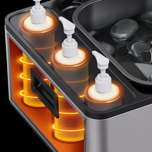 Vista 4 de Master Massage - Calentador eléctrico profesional de piedra de masaje 2 en 1 y 3 botellas de aceite de masaje y loción y calentador de gel,