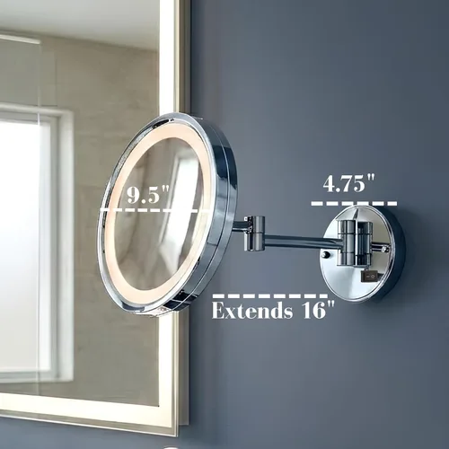 Vista 6 de JERDON HL1016CLD - Espejo de maquillaje con cableado para montaje en pared, 5X/1X, cromado, HL1016CLD 9.5" de diámetro, brazo de pared de 16