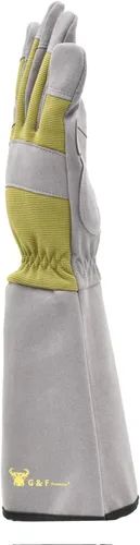 Vista 3 de G & F Products Florist Pro - Guantes de jardinería de rosa, palma de cuero sintético, protección contra espinas, manga larga