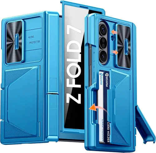 Vista 32 de Funda para Samsung Galaxy Z Fold 7 con tarjetero con bloqueo RFID, cubierta de lente deslizante integrada y protección de bisagra y protector