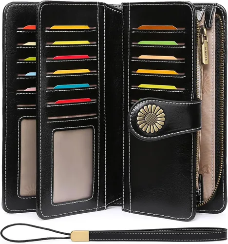 Vista 17 de SENDEFN Billeteras de cuero para mujer, tarjetero de crédito con bloqueo RFID, pulsera de gran capacidad with RFID Blocking, Large Capacity