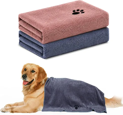 Vista 9 de Paquete de 2 toallas de microfibra para perros, suministros perfectos para Marrón