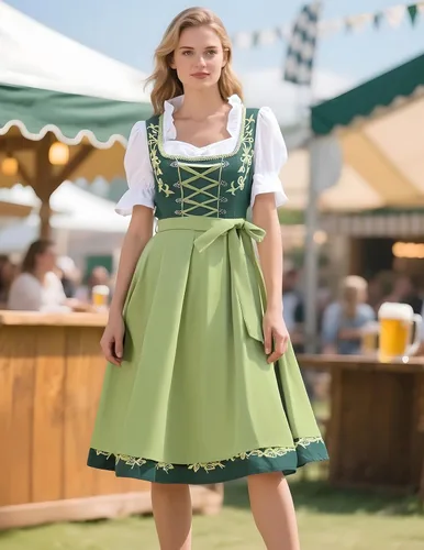Vista 4 de JASAMBAC Vestido de tirolesa alemana para mujer, disfraz de 3 piezas, carnaval de Oktoberfest Verde militar