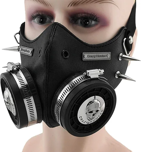 Vista 6 de Máscara Steampunk para Cosplay, Máscara de Cráneo, de Cuero Gótico para Hombres/Mujeres