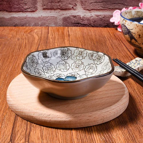 Vista 6 de Juego de 4 cuencos japoneses de cerámica en forma de flor, platos pequeños de 4 pulgadas para salsa de soja, condimentos, sushi, aperitivos