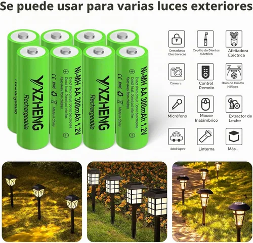 Vista 2 de 8 unids AA batería 1.2v recargable NI-MH 300mAh para exterior solar césped luz (8AA)