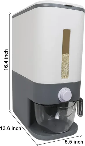 Vista 3 de J-hong Dispensador de arroz de 25 libras, contenedor de grano grande con tapa, cilindro de medición a prueba de humedad, dispensador de cereales