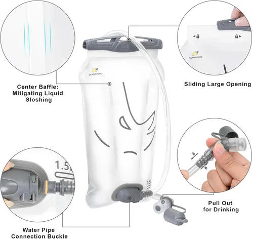 Vista 4 de N NEVO RHINO Bolsa de hidratación 2L-3L, depósito de agua para mochila de senderismo, bolsa de almacenamiento de agua a prueba de fugas, bolsa