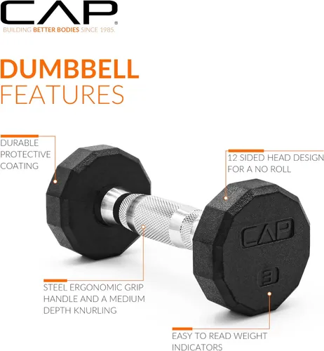 Vista 3 de CAP Barbell Peso de la mancuerna hexagonal recubierta, individual, 10-120 libras, múltiples opciones