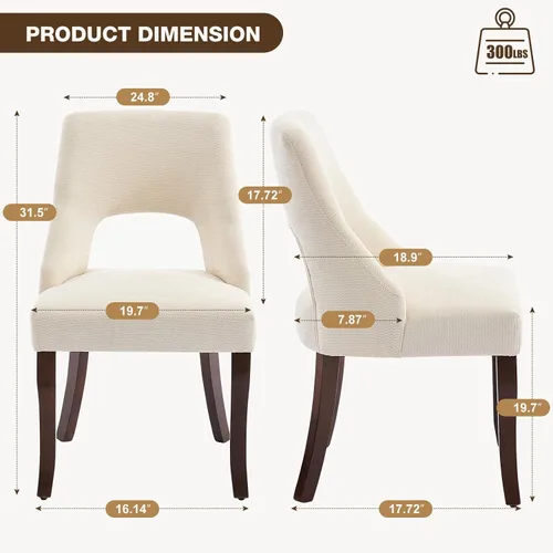 Vista 9 de UVV Juego de 2 sillas de comedor de madera, sillas de comedor modernas de mediados de siglo tapizadas en tela para cocina y comedor, silla de cena