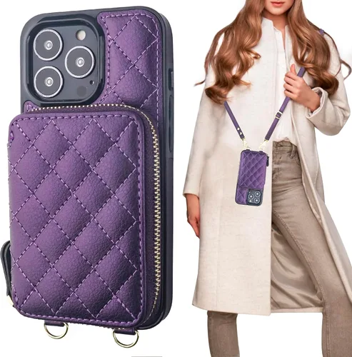 Vista 11 de Bocasal - Funda tipo cartera cruzada para iPhone 13 Pro, color negro RFID Blocking PU Leather Zipper Handbag Purse, Kickstand Flip Folio Case with